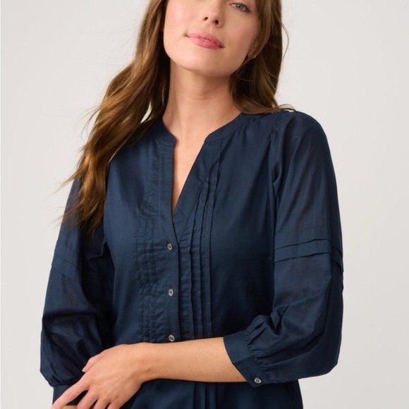 J. McLaughlin Pullover Sabina Cotton Dress Size S Pleated Balloon Sleeves Navy - Picture 2 of 11